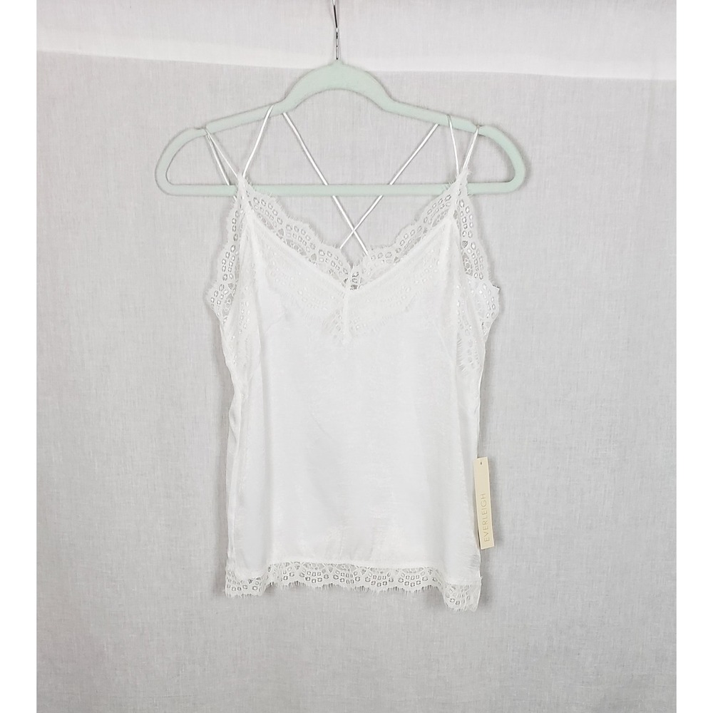 Everleigh White Lace Trim Strappy Back Camisole Top S Romantic Feminine Summer